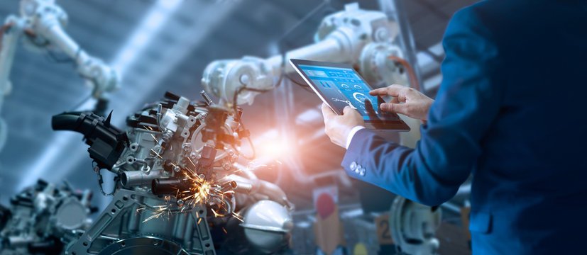 Industrial automation equipment monitored by an engineer